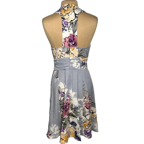 Tracy Reese blue gray floral silk crepe fit and flare dress watercolor floral - Picture 5 of 11